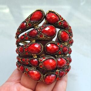 NEW! Red Rhinestone Clamper Statement Bracelet. Gala Bracelet